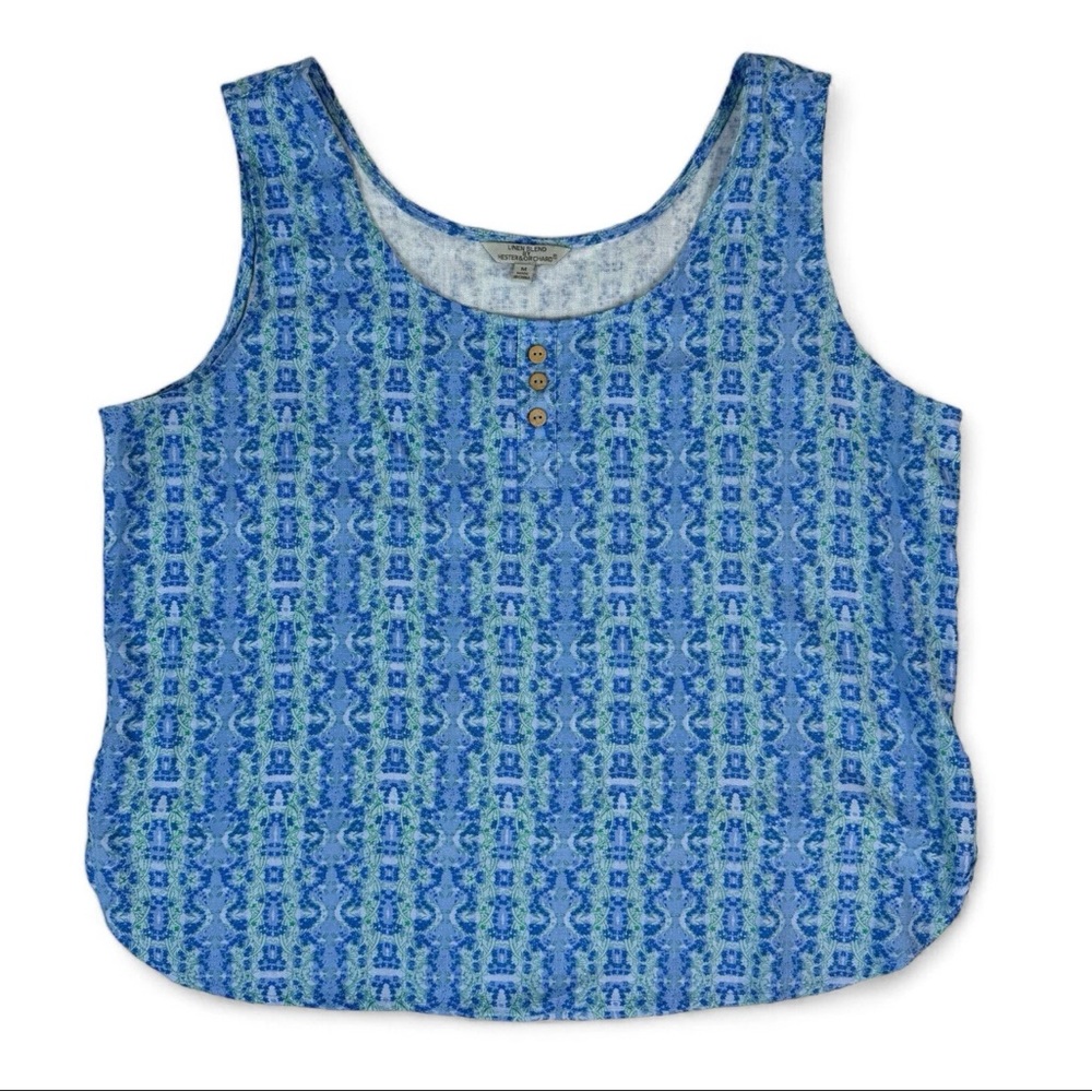 Hester &‎ Orchard Linen Blend Top Womens Size M Blue Sleeveless